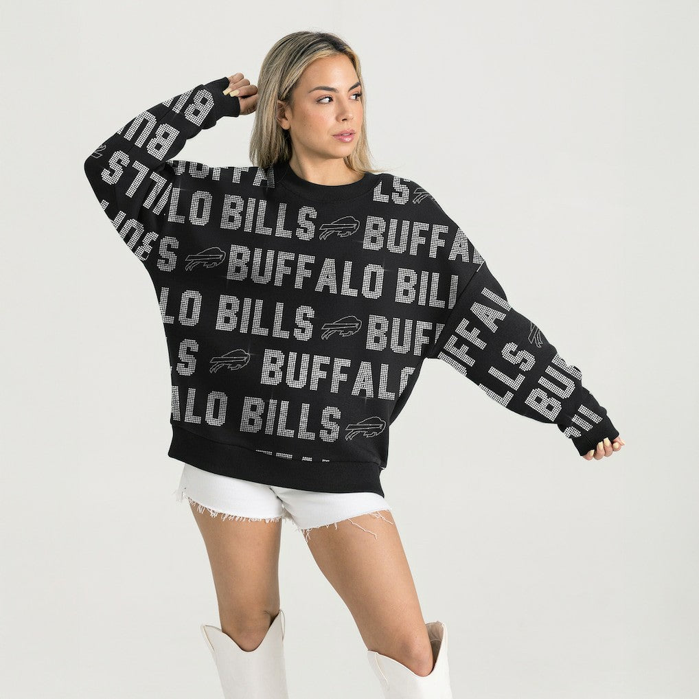 Buffalo Bills Gameday Couture Women's Oversized Hype Era Rhinestone Text Sweatshirt - Black Sweatshirts