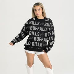 Buffalo Bills Gameday Couture Women's Oversized Hype Era Rhinestone Text Sweatshirt - Black Sweatshirts