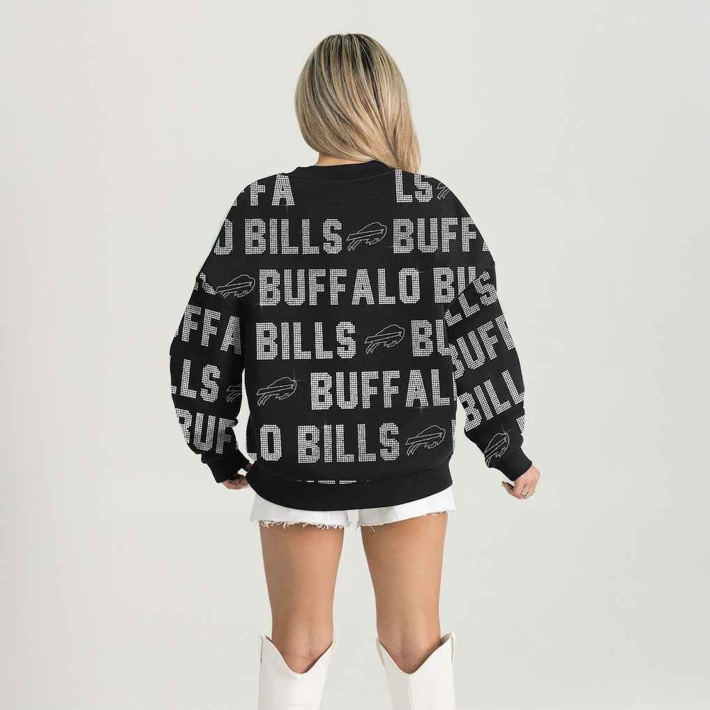 Buffalo Bills Gameday Couture Women's Oversized Hype Era Rhinestone Text Sweatshirt - Black Sweatshirts