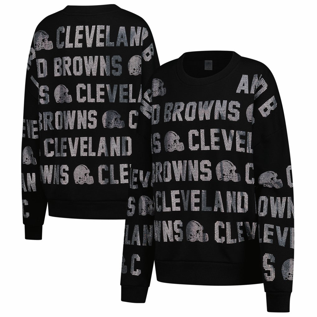 Cleveland Browns Gameday Couture Women's Oversized Hype Era Rhinestone Text Sweatshirt - Black Sweatshirts