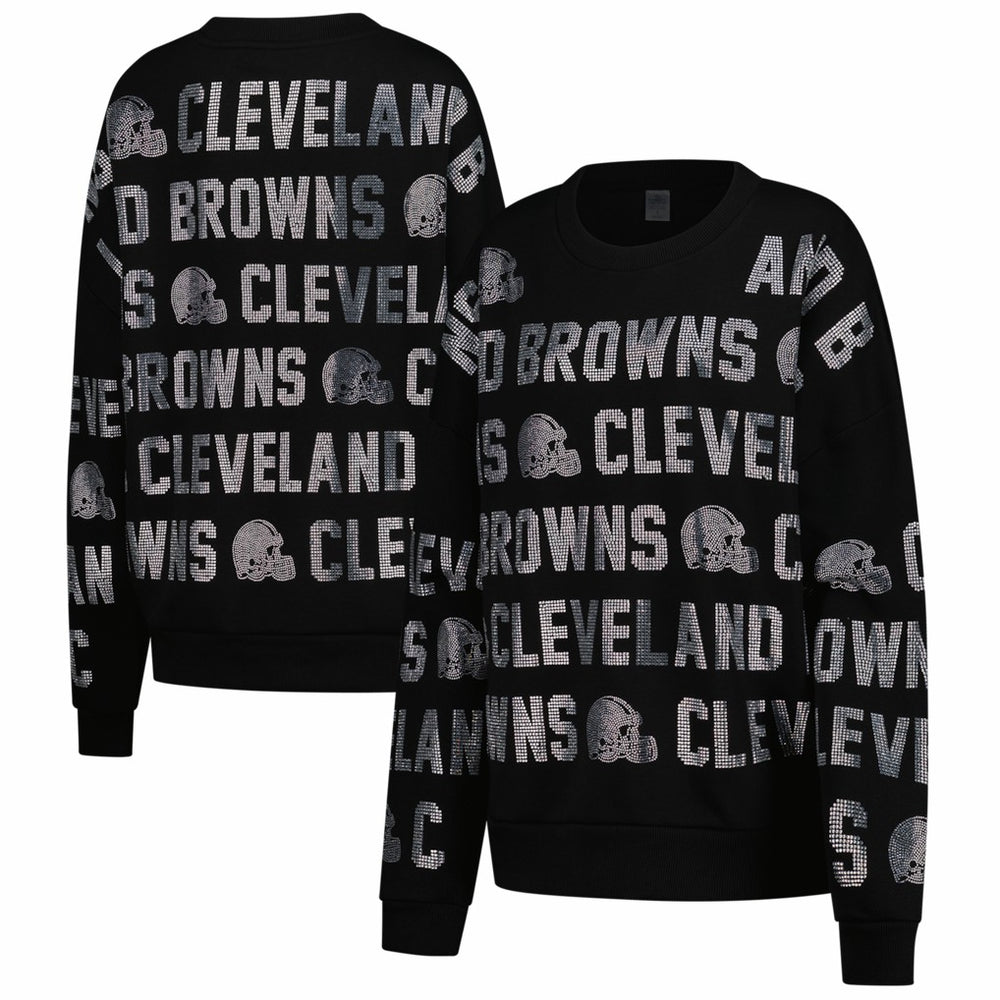 Cleveland Browns Gameday Couture Women's Oversized Hype Era Rhinestone Text Sweatshirt - Black Sweatshirts