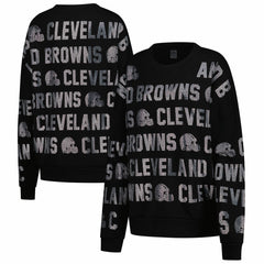 Cleveland Browns Gameday Couture Women's Oversized Hype Era Rhinestone Text Sweatshirt - Black Sweatshirts