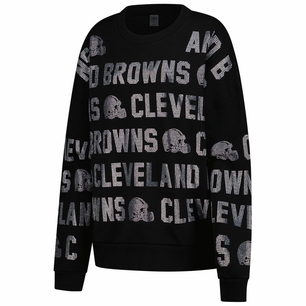 Cleveland Browns Gameday Couture Women's Oversized Hype Era Rhinestone Text Sweatshirt - Black Sweatshirts