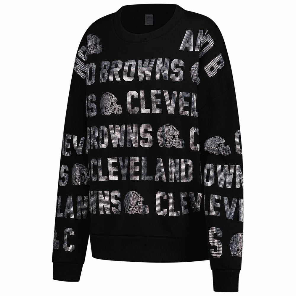 Cleveland Browns Gameday Couture Women's Oversized Hype Era Rhinestone Text Sweatshirt - Black Sweatshirts