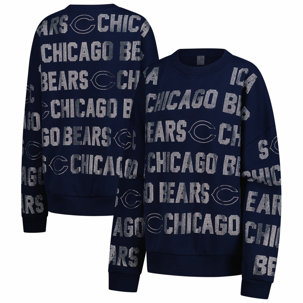 Chicago Bears Gameday Couture Women's Oversized Hype Era Rhinestone Text Sweatshirt - Navy Sweatshirts