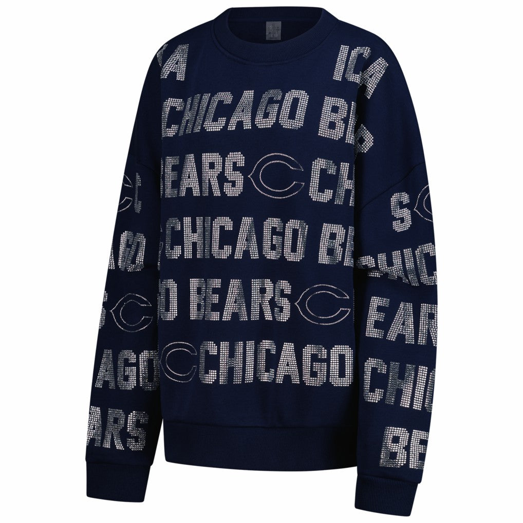 Chicago Bears Gameday Couture Women's Oversized Hype Era Rhinestone Text Sweatshirt - Navy Sweatshirts