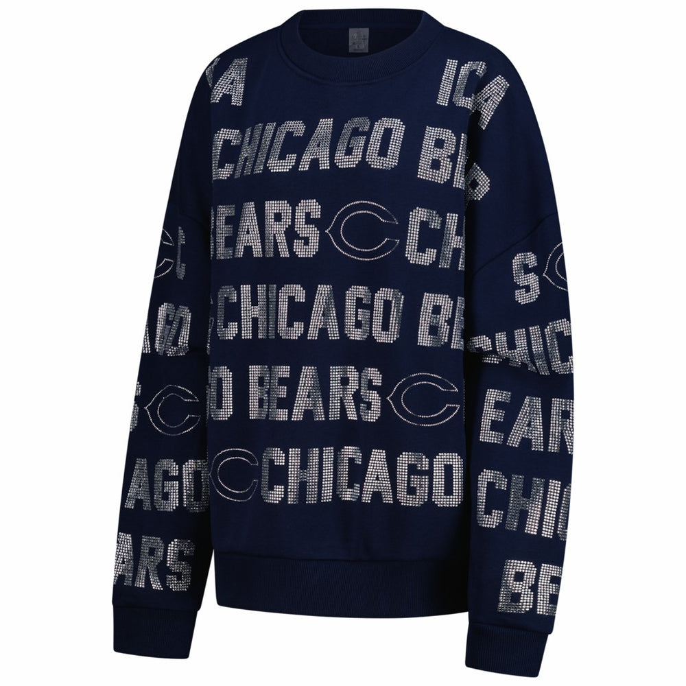 Chicago Bears Gameday Couture Women's Oversized Hype Era Rhinestone Text Sweatshirt - Navy Sweatshirts