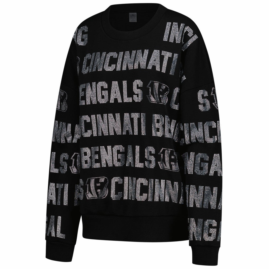 Cincinnati Bengals Gameday Couture Women's Oversized Hype Era Rhinestone Text Sweatshirt - Black Sweatshirts