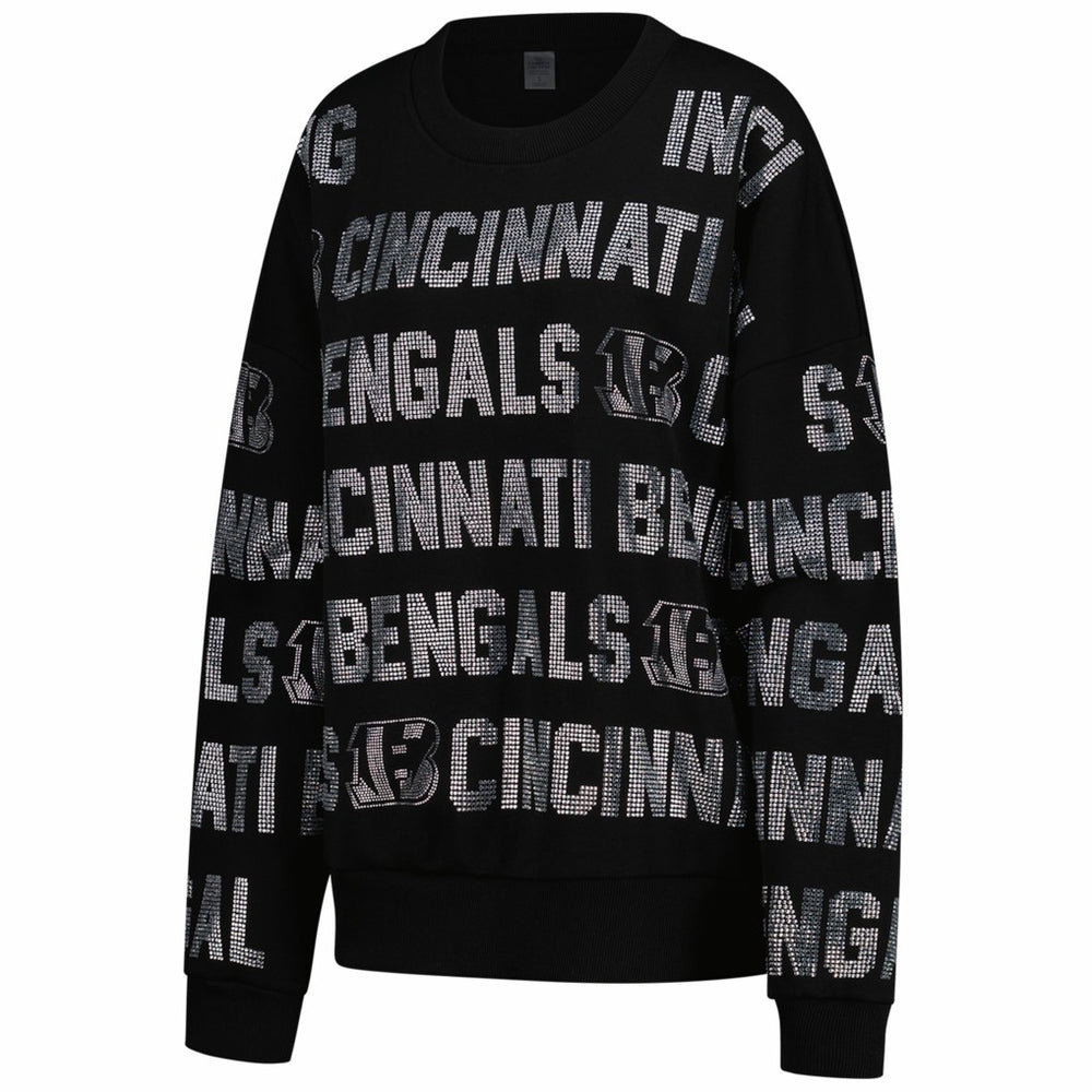 Cincinnati Bengals Gameday Couture Women's Oversized Hype Era Rhinestone Text Sweatshirt - Black Sweatshirts