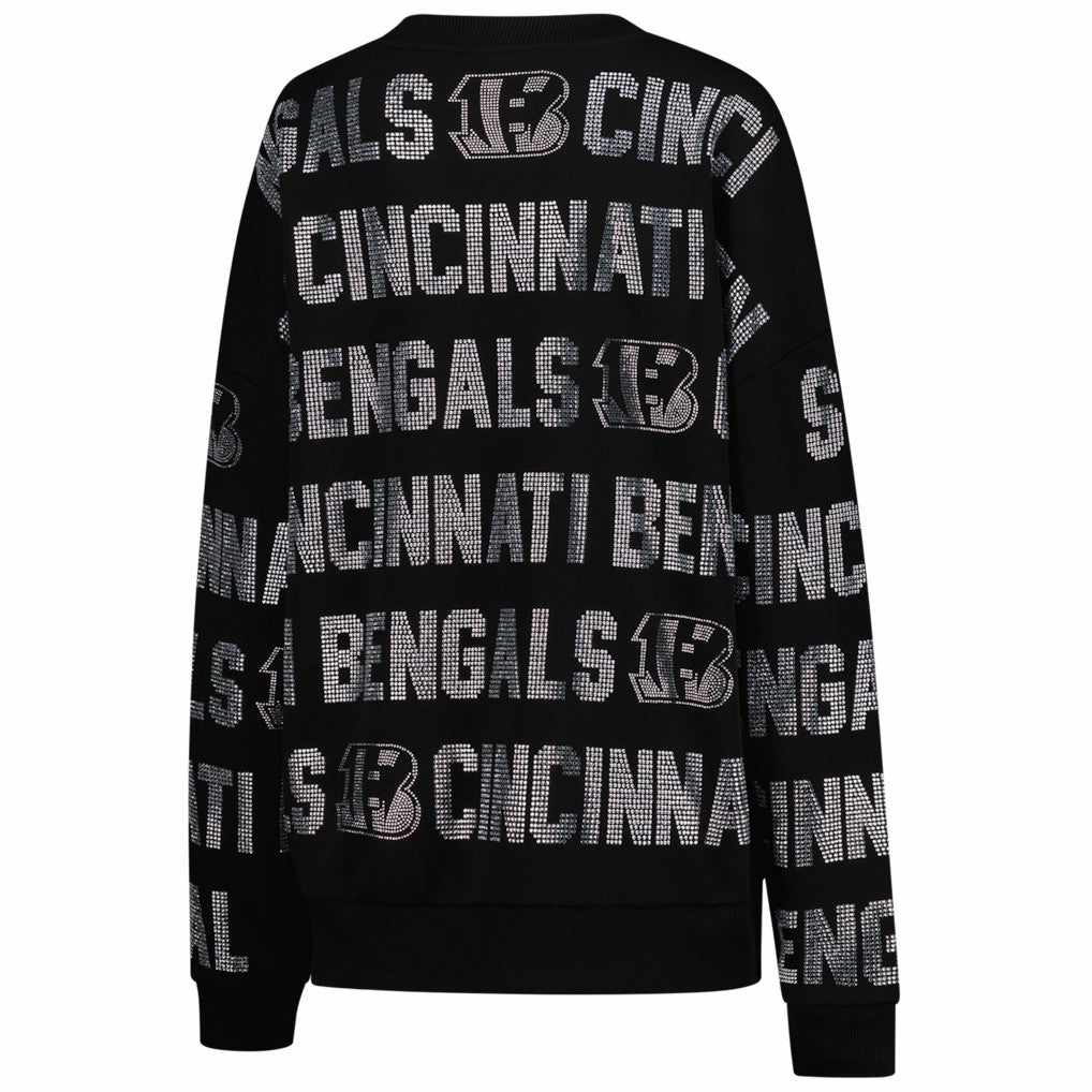 Cincinnati Bengals Gameday Couture Women's Oversized Hype Era Rhinestone Text Sweatshirt - Black Sweatshirts