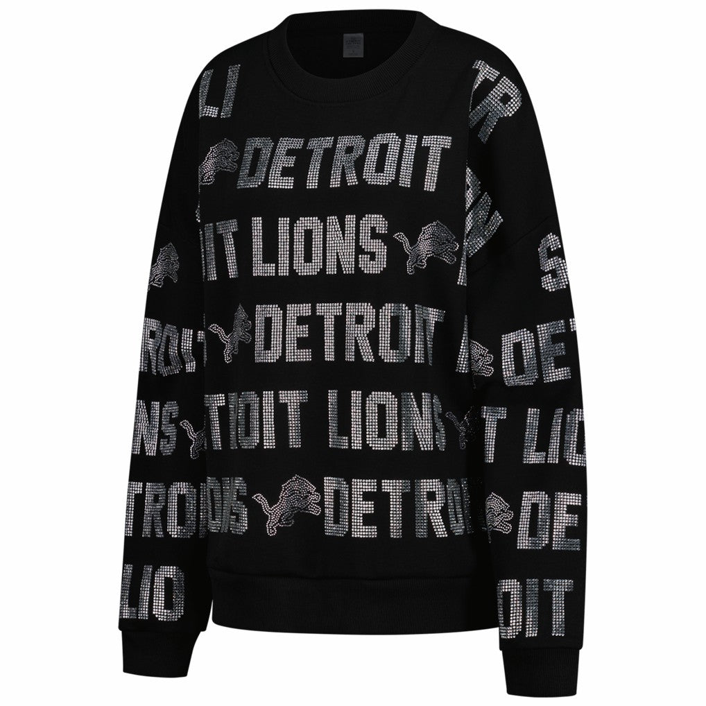 Detroit Lions Gameday Couture Women's Oversized Hype Era Rhinestone Text Sweatshirt - Black Sweatshirts