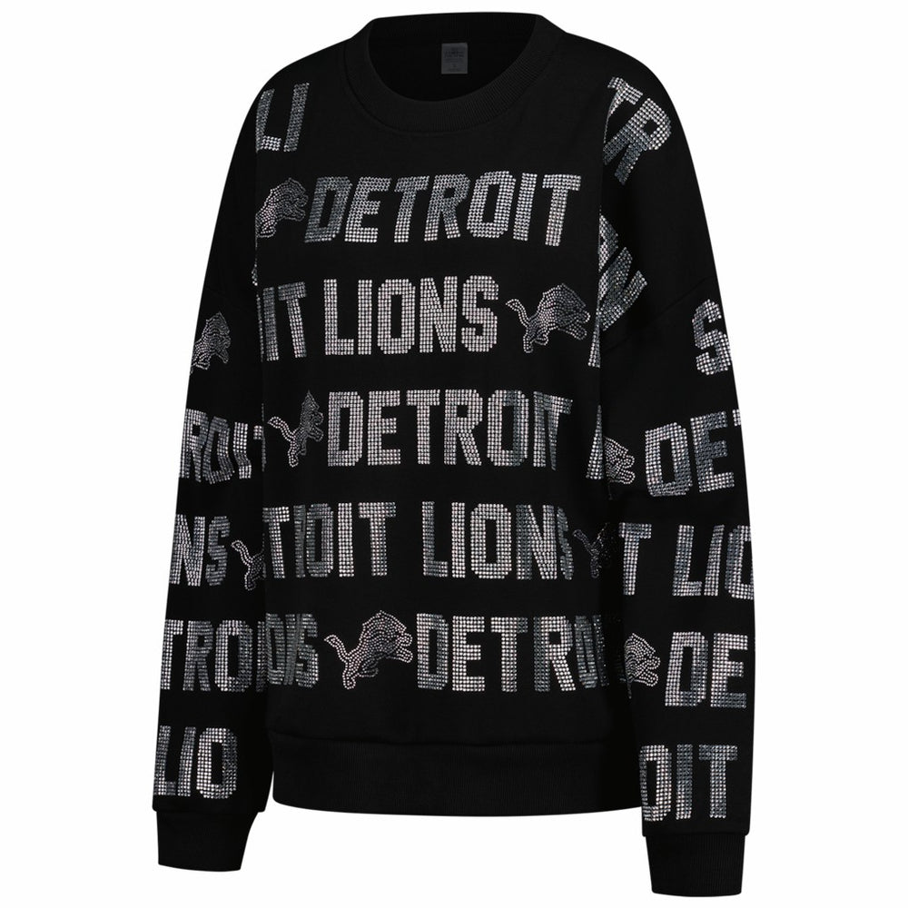 Detroit Lions Gameday Couture Women's Oversized Hype Era Rhinestone Text Sweatshirt - Black Sweatshirts