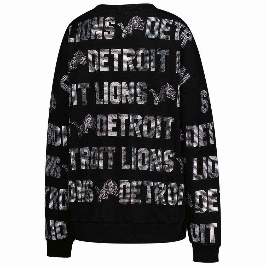 Detroit Lions Gameday Couture Women's Oversized Hype Era Rhinestone Text Sweatshirt - Black Sweatshirts