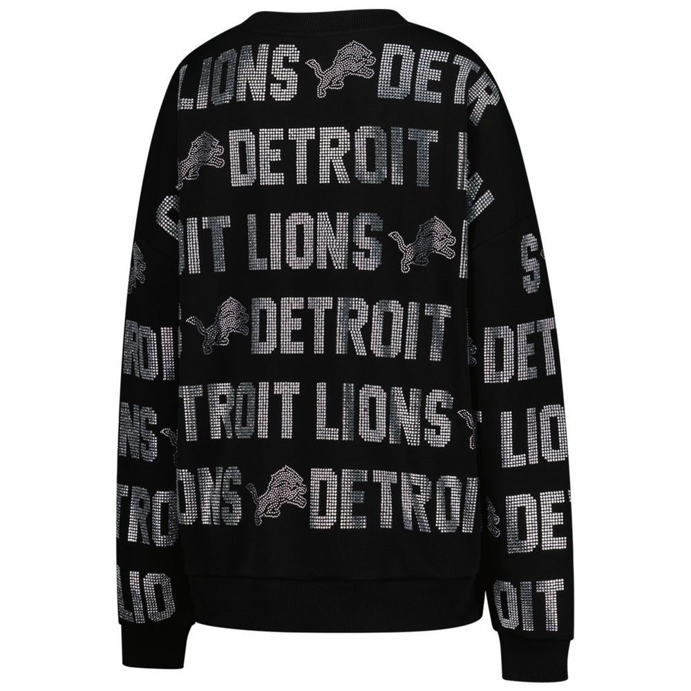 Detroit Lions Gameday Couture Women's Oversized Hype Era Rhinestone Text Sweatshirt - Black Sweatshirts