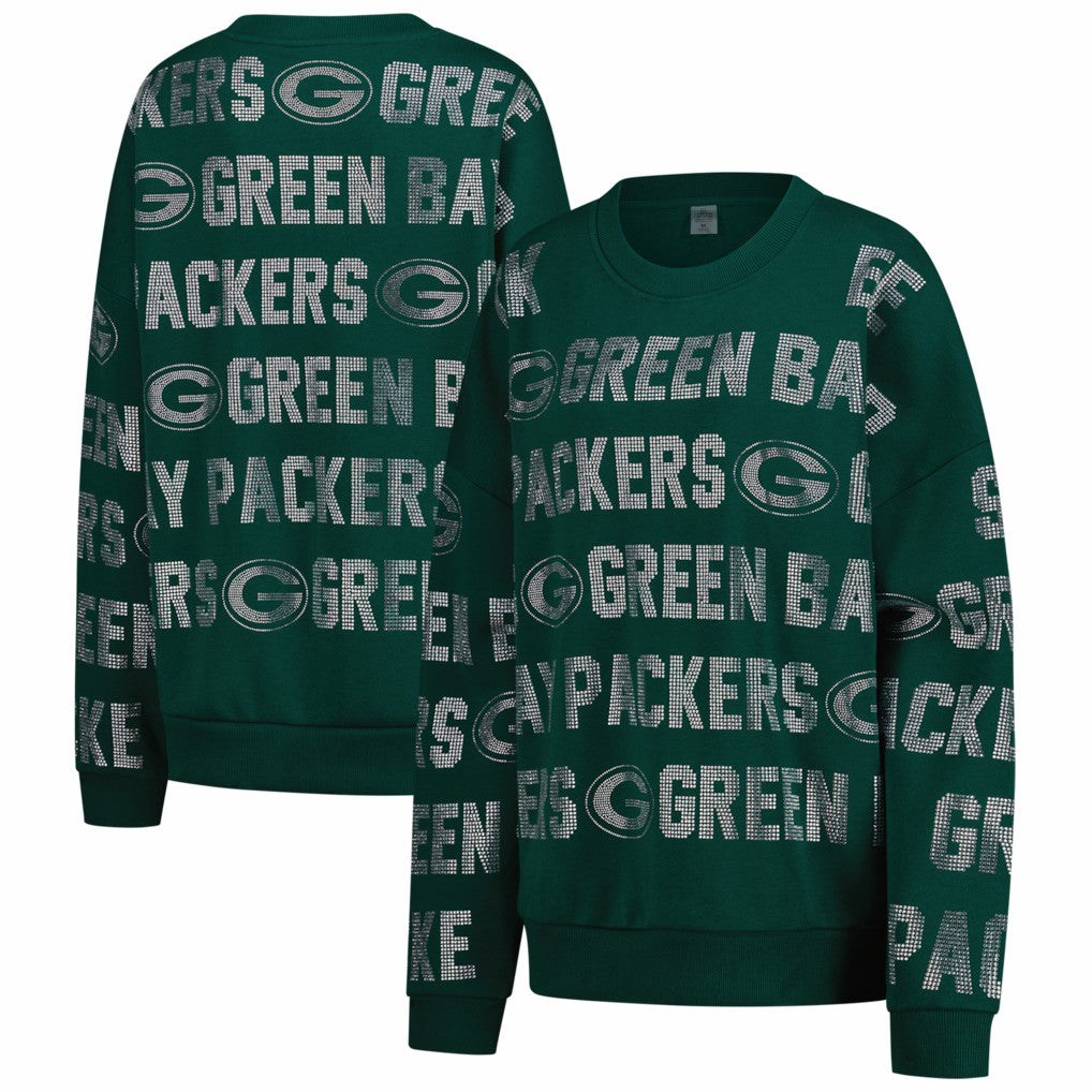 Green Bay Packers Gameday Couture Women's Oversized Hype Era Rhinestone Text Sweatshirt - Green Sweatshirts