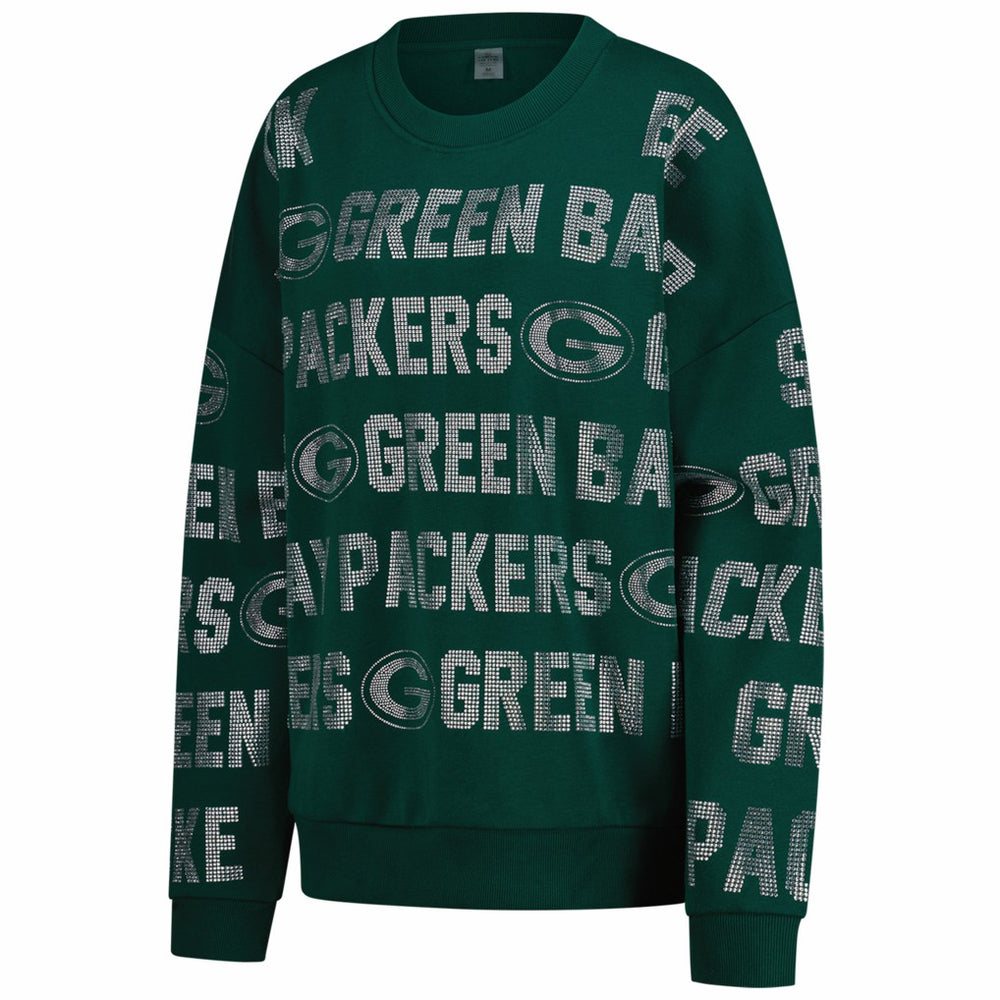 Green Bay Packers Gameday Couture Women's Oversized Hype Era Rhinestone Text Sweatshirt - Green Sweatshirts