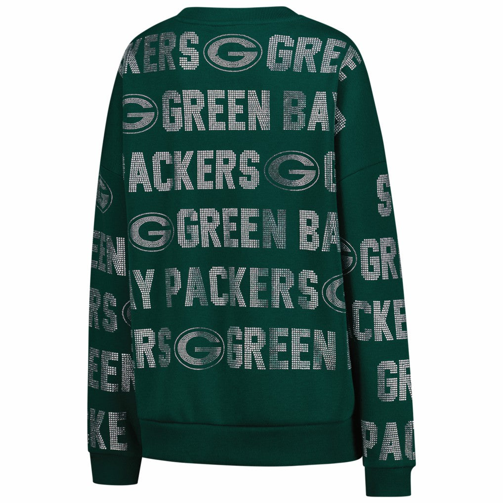 Green Bay Packers Gameday Couture Women's Oversized Hype Era Rhinestone Text Sweatshirt - Green Sweatshirts