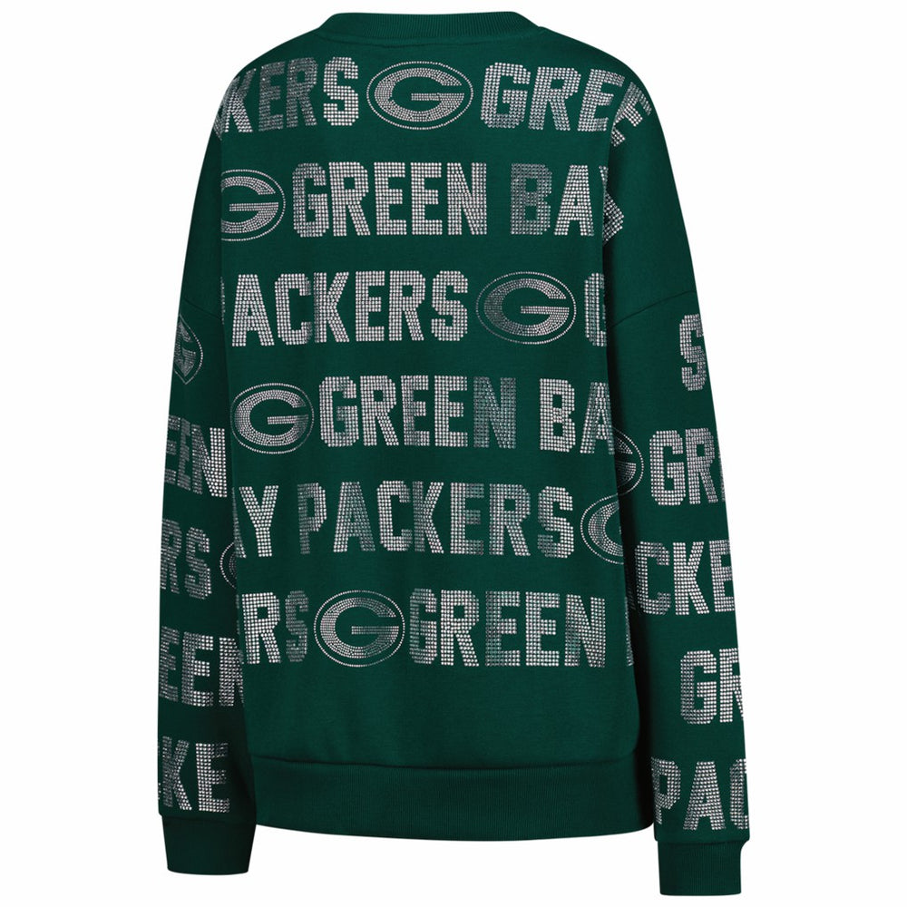 Green Bay Packers Gameday Couture Women's Oversized Hype Era Rhinestone Text Sweatshirt - Green Sweatshirts