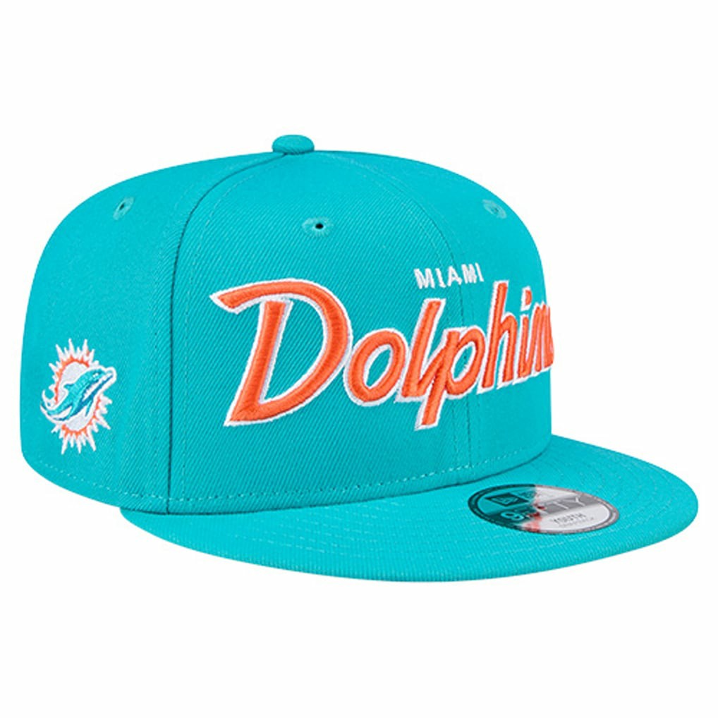 Miami Dolphins New Era Youth Main Script 9FIFTY Snapback Hat - Aqua Hats