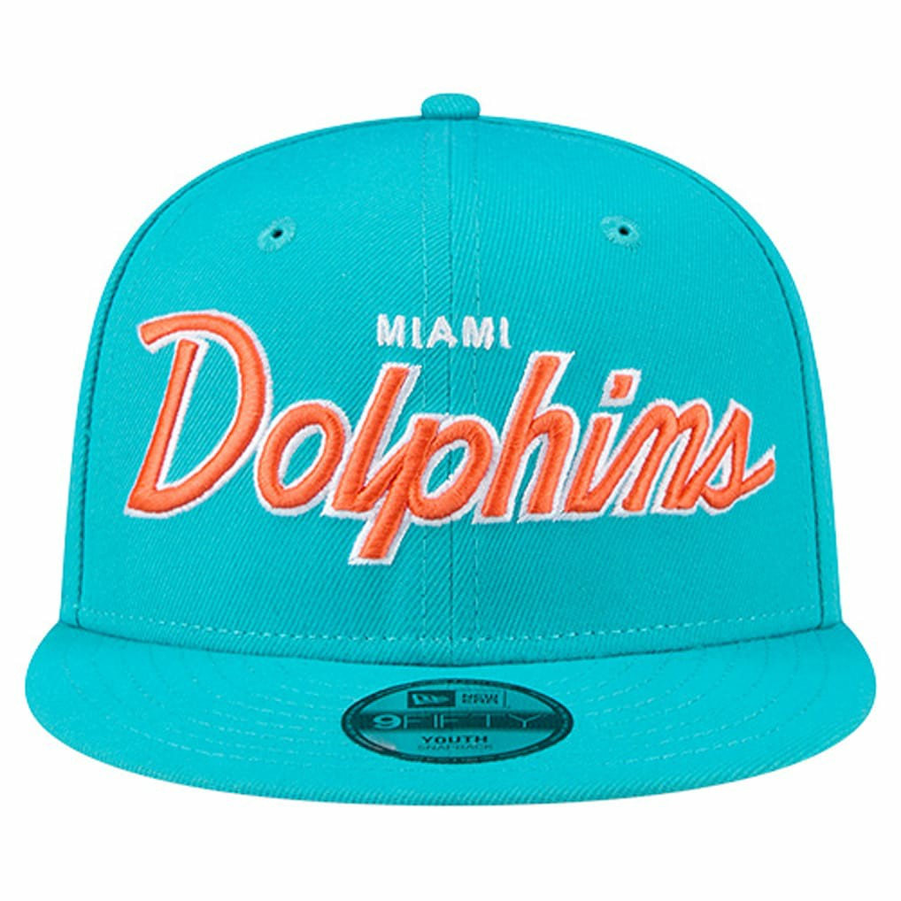 Miami Dolphins New Era Youth Main Script 9FIFTY Snapback Hat - Aqua Hats