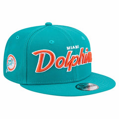Miami Dolphins New Era Youth Main Script 9FIFTY Snapback Hat - Aqua Hats