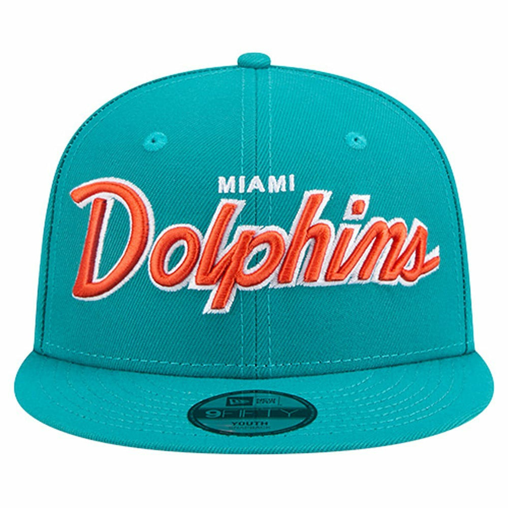 Miami Dolphins New Era Youth Main Script 9FIFTY Snapback Hat - Aqua Hats