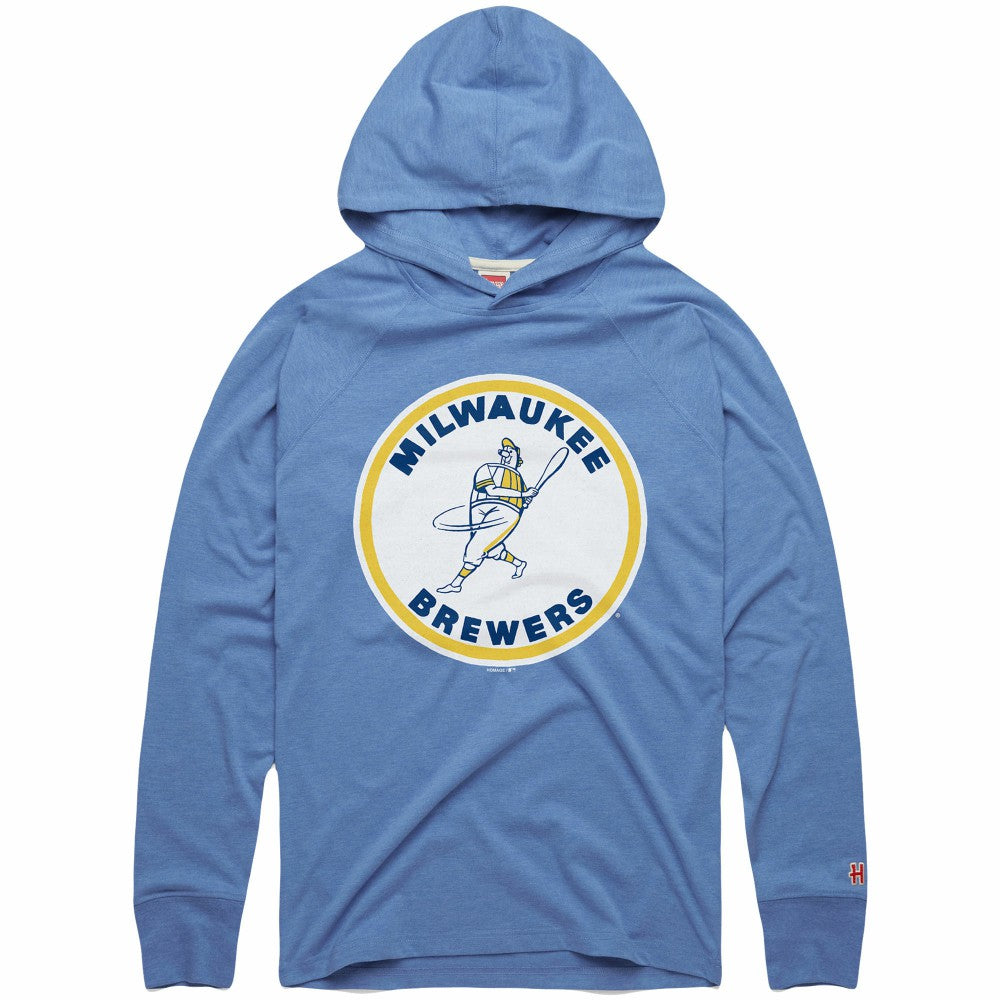 Milwaukee Brewers Homage Lightweight Raglan Tri-Blend Pullover Hoodie - Powder Blue Hoodies