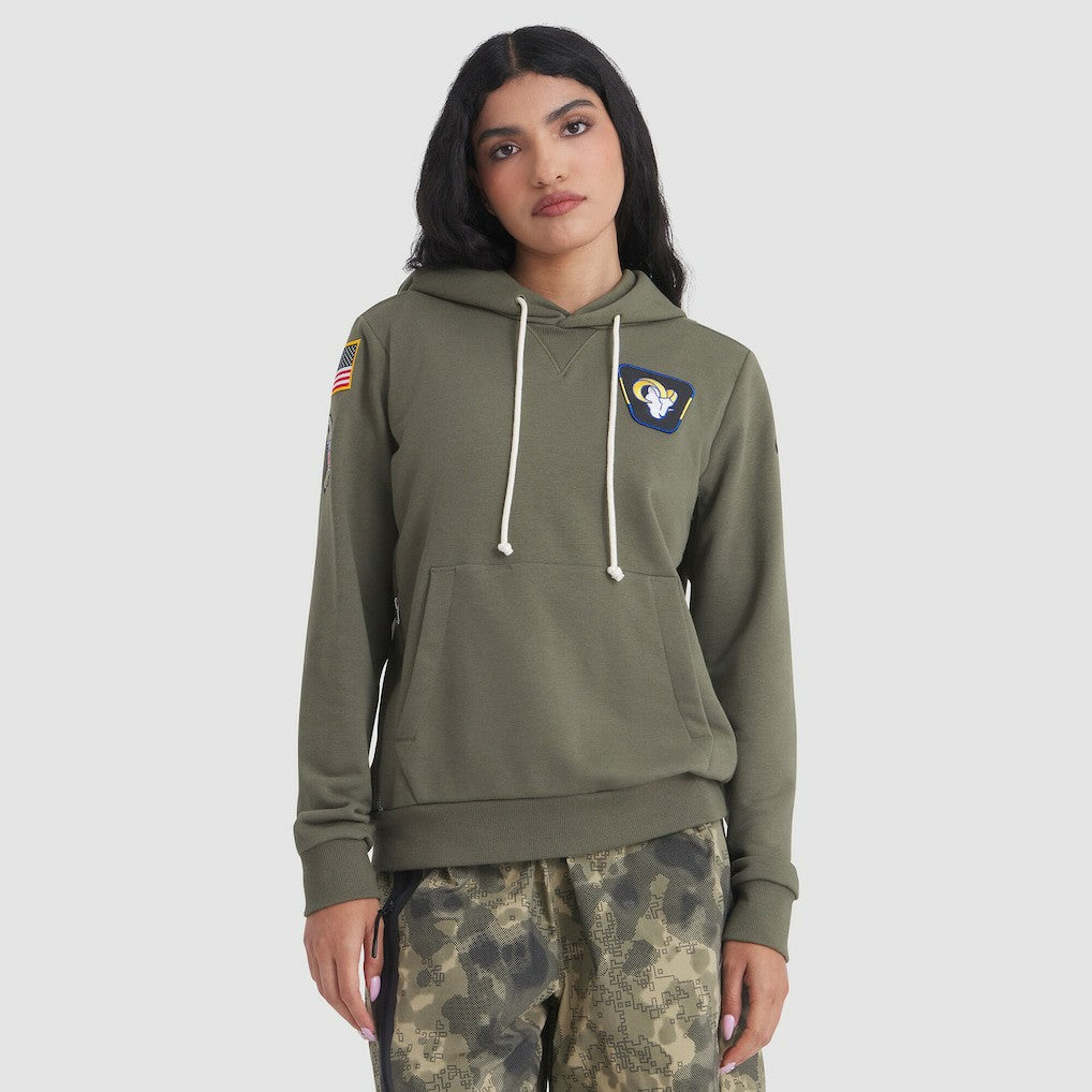 Los Angeles Rams Women's 2025 Salute to Service Sideline Standard Issue Dri-FIT Hoodie - Olive Hoodies