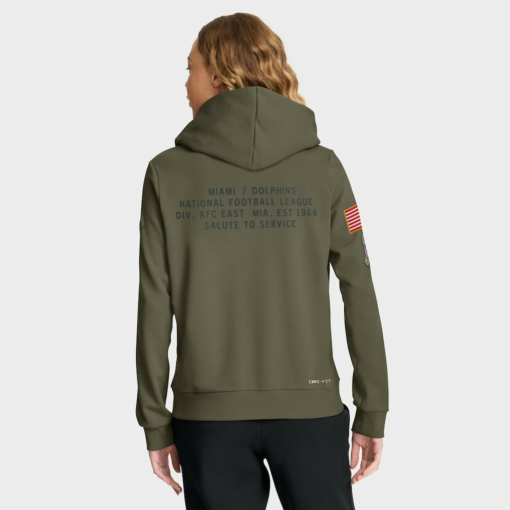 Miami Dolphins Women's 2025 Salute to Service Sideline Standard Issue Dri-FIT Hoodie - Olive Hoodies