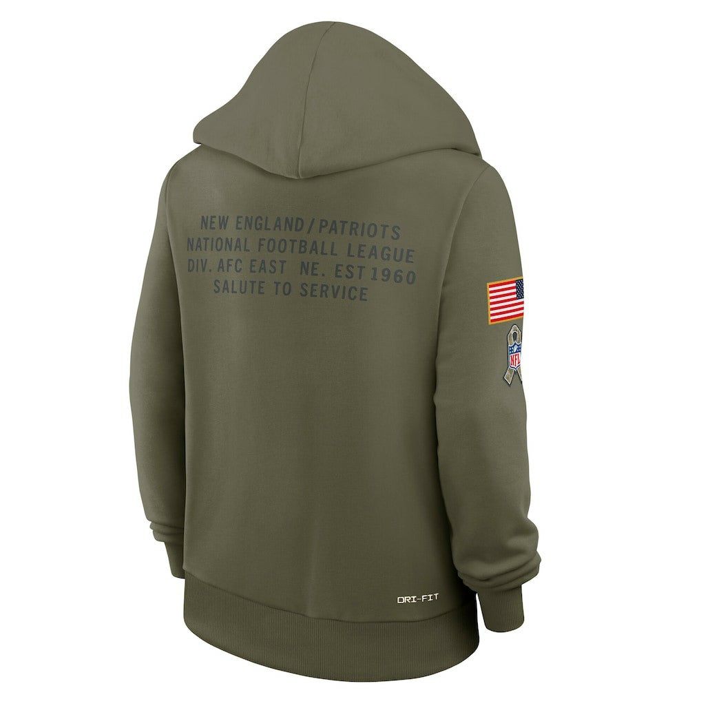 New England Patriots Women's 2025 Salute to Service Sideline Standard Issue Dri-FIT Hoodie - Olive Hoodies