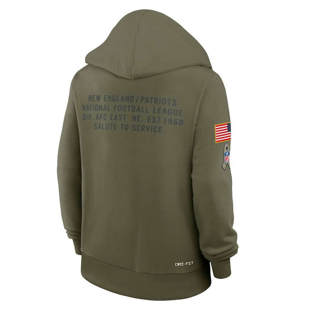 New England Patriots Women's 2025 Salute to Service Sideline Standard Issue Dri-FIT Hoodie - Olive Hoodies