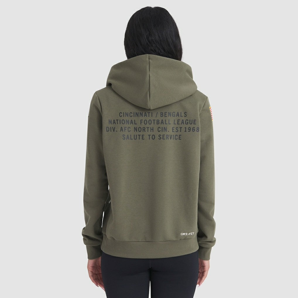 Cincinnati Bengals Women's 2025 Salute to Service Sideline Standard Issue Dri-FIT Hoodie - Olive Hoodies
