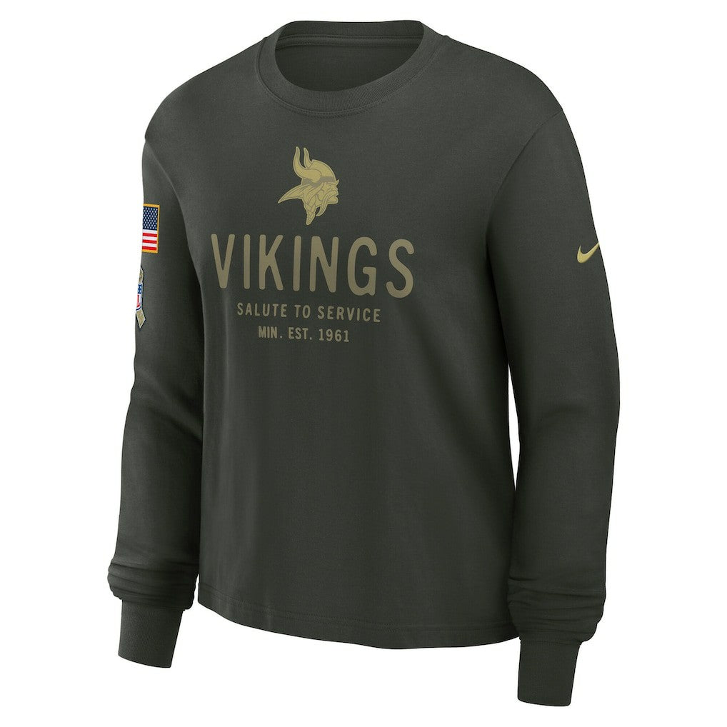 Minnesota Vikings Women's 2025 Salute to Service Sideline Dri-FIT Long Sleeve T-Shirt - Dark Green T-shirts