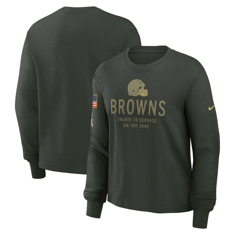 Cleveland Browns Women's 2025 Salute to Service Sideline Dri-FIT Long Sleeve T-Shirt - Dark Green T-shirts