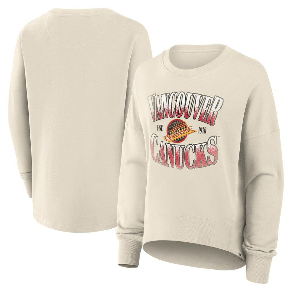 Vancouver Canucks Fanatics Women's Oversized Vintage Slice Pullover Sweatshirt - Cream | US 202756617