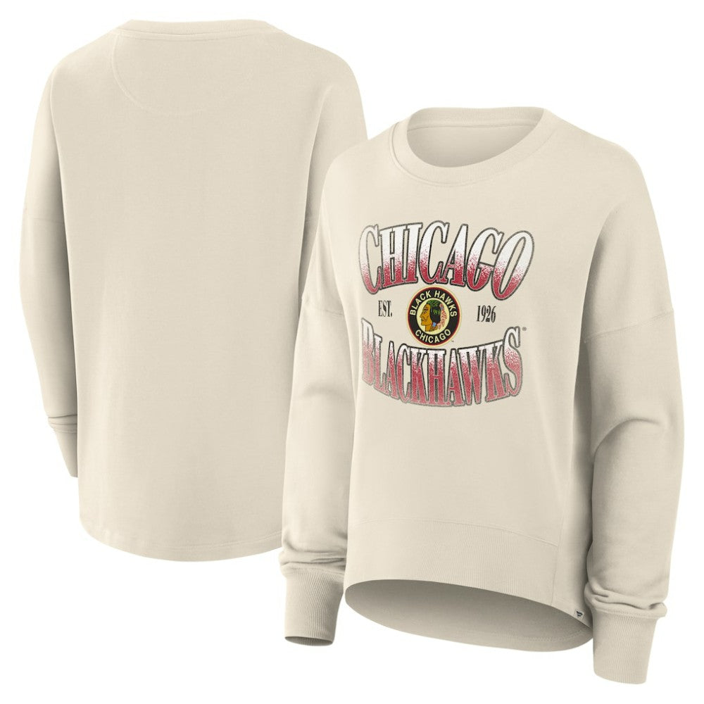 Chicago Blackhawks Fanatics Women's Oversized Vintage Slice Pullover Sweatshirt - Cream | US 202756621