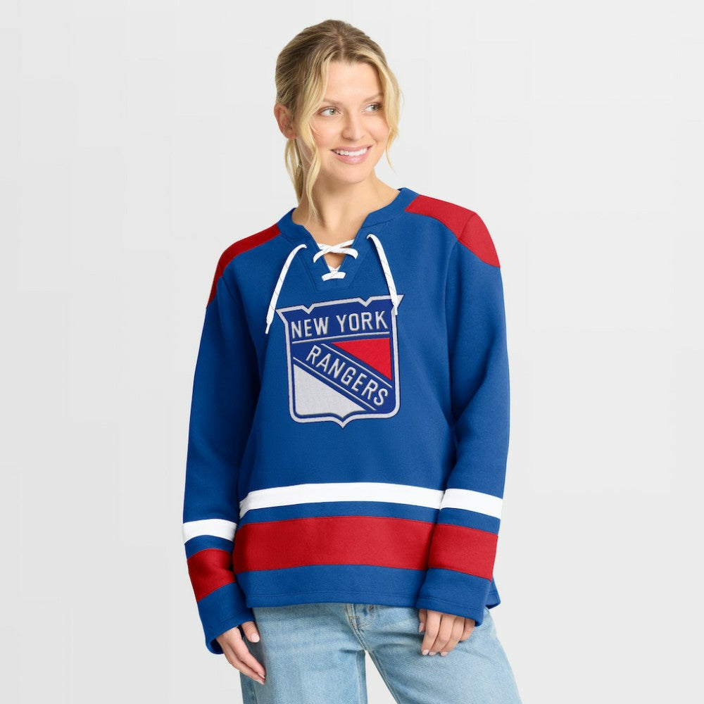 New York Rangers Fanatics Women's Icing Long Sleeve Lace Up Sweatshirt - Blue | US 202756851