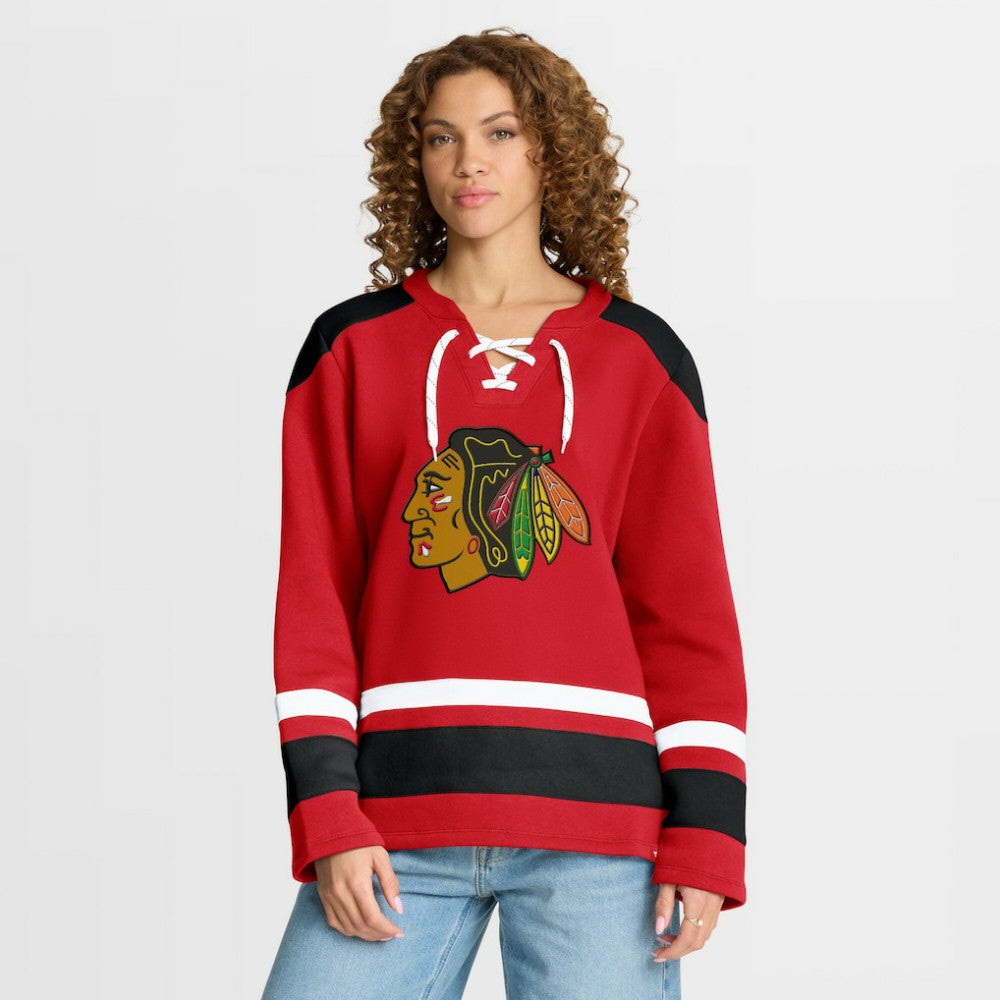 Chicago Blackhawks Fanatics Women's Icing Long Sleeve Lace Up Sweatshirt - Athletic Red | US 202756859