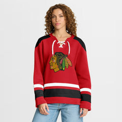 Chicago Blackhawks Fanatics Women's Icing Long Sleeve Lace Up Sweatshirt - Athletic Red | US 202756859
