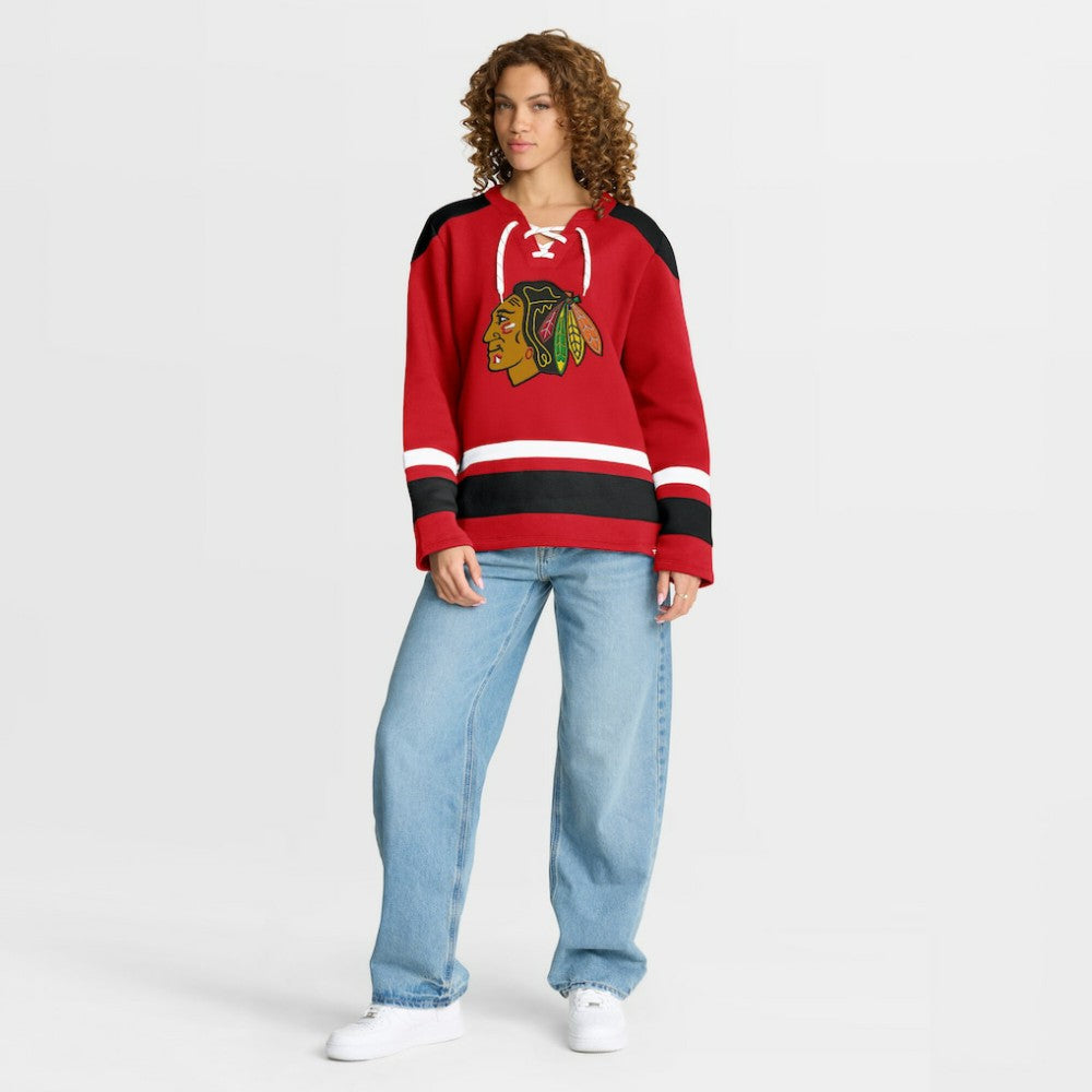 Chicago Blackhawks Fanatics Women's Icing Long Sleeve Lace Up Sweatshirt - Athletic Red | US 202756859
