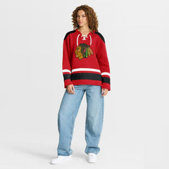 Chicago Blackhawks Fanatics Women's Icing Long Sleeve Lace Up Sweatshirt - Athletic Red | US 202756859