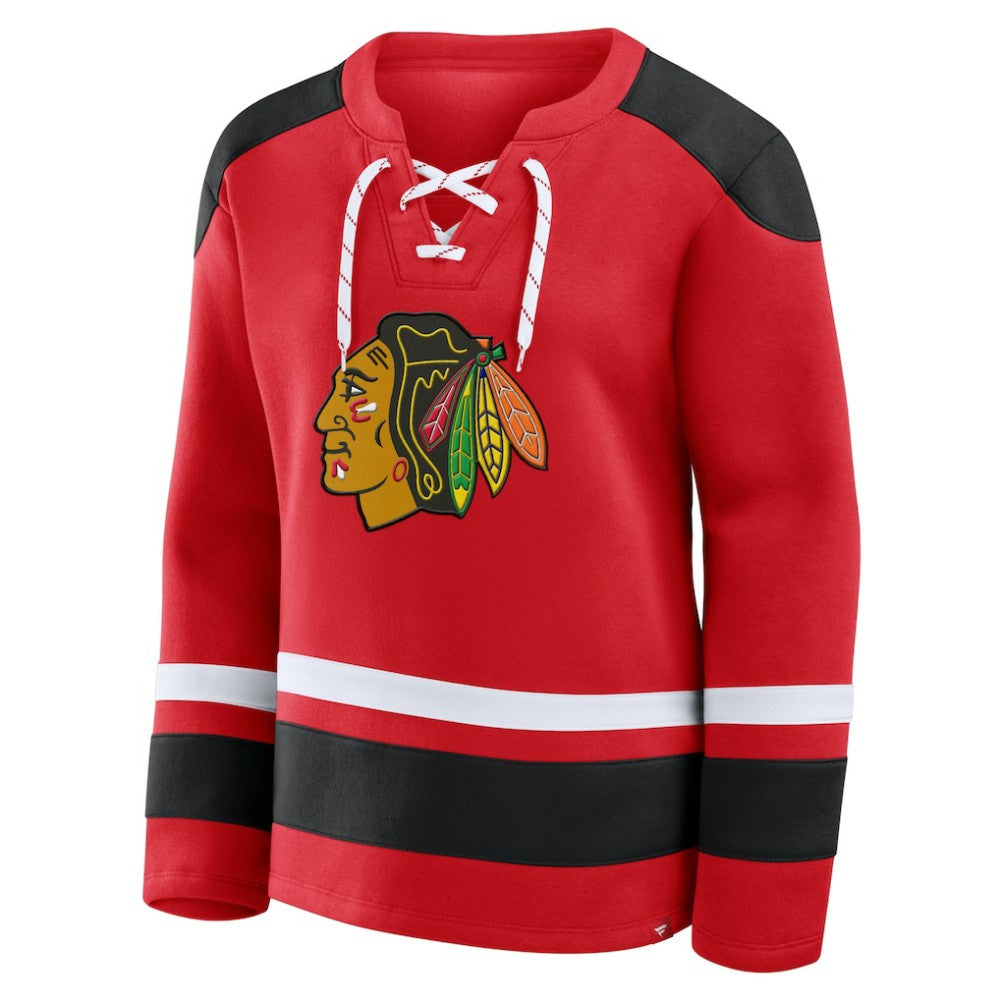 Chicago Blackhawks Fanatics Women's Icing Long Sleeve Lace Up Sweatshirt - Athletic Red | US 202756859