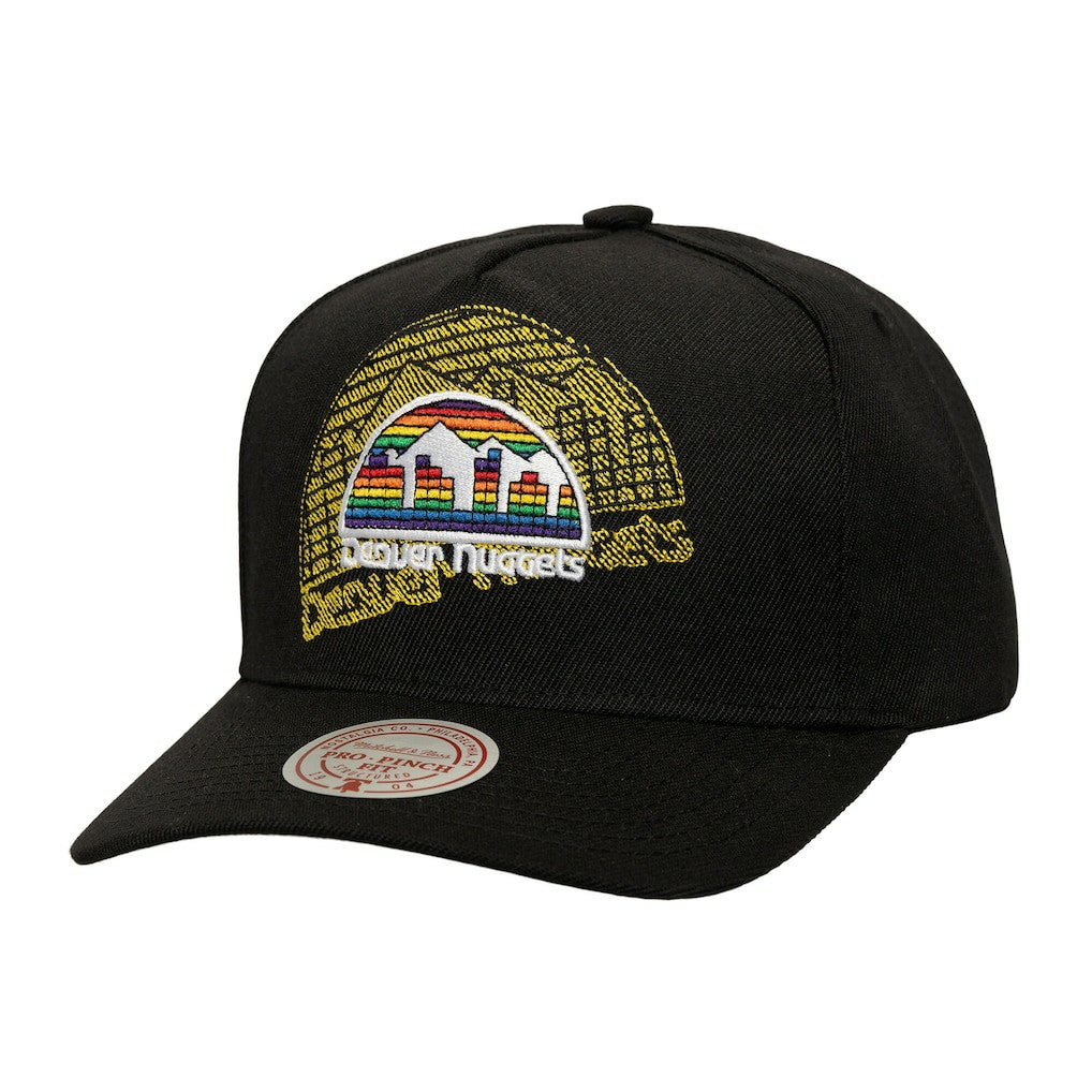 Denver Nuggets Tilted Pro Pinch Adjustable Hat Black - Mitchell & Ness