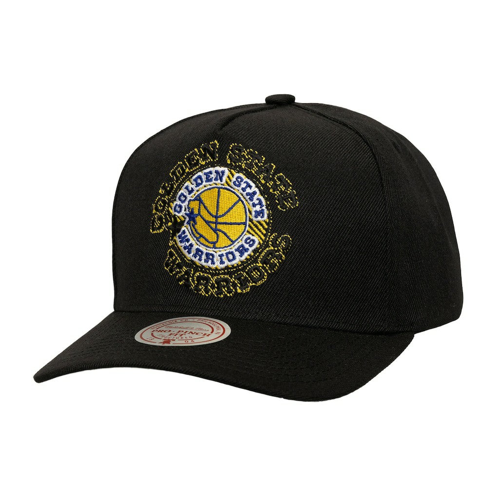 Golden State Warriors Tilted Pro Pinch Adjustable Hat Black - Mitchell & Ness
