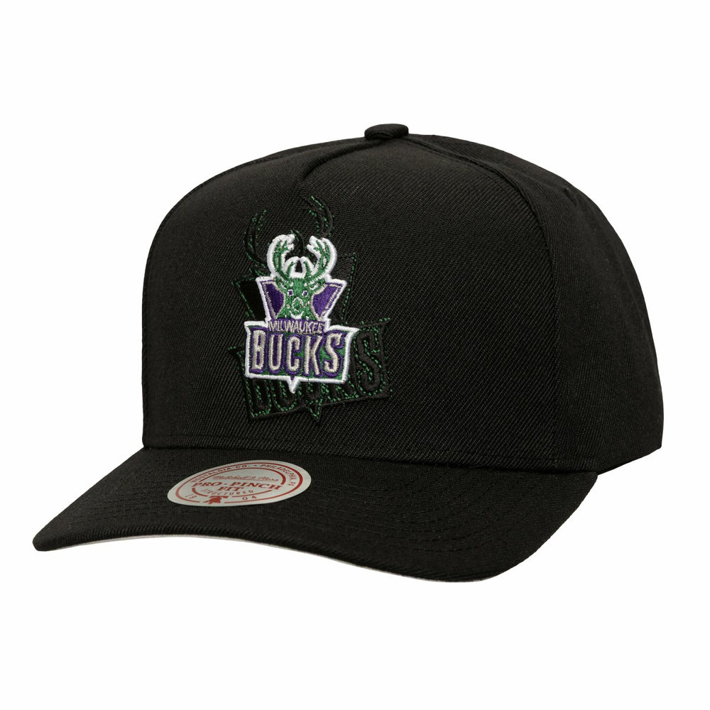 Milwaukee Bucks Tilted Pro Pinch Adjustable Hat Black - Mitchell & Ness