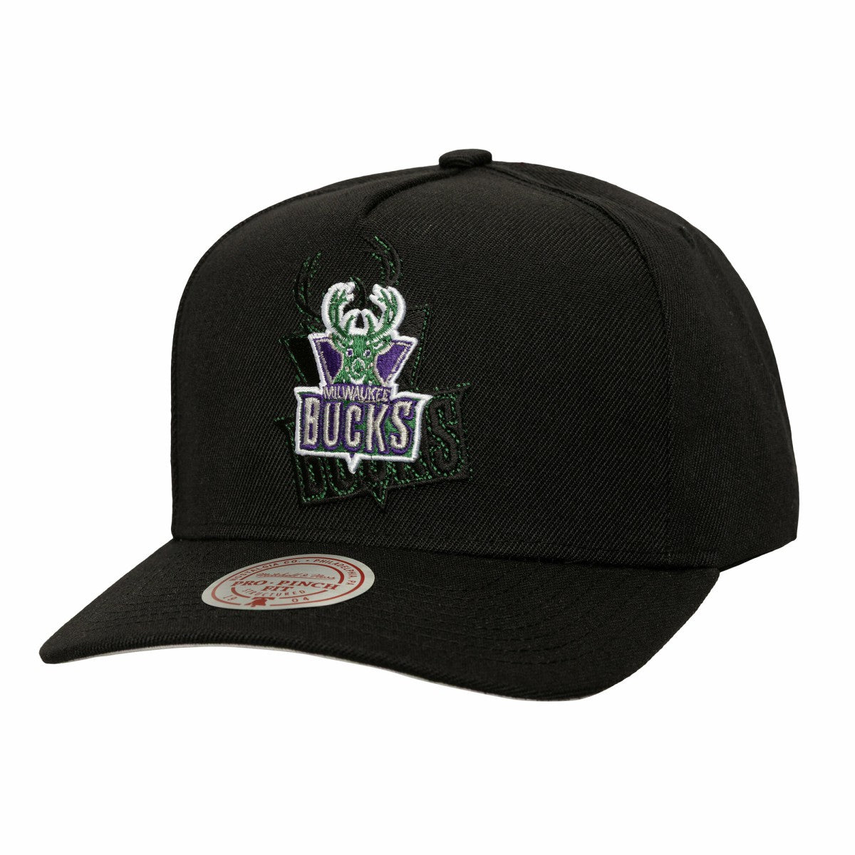 Milwaukee Bucks Tilted Pro Pinch Adjustable Hat Black - Mitchell & Ness
