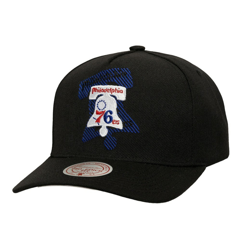 Philadelphia 76ers Tilted Pro Pinch Adjustable Hat Black - Mitchell & Ness