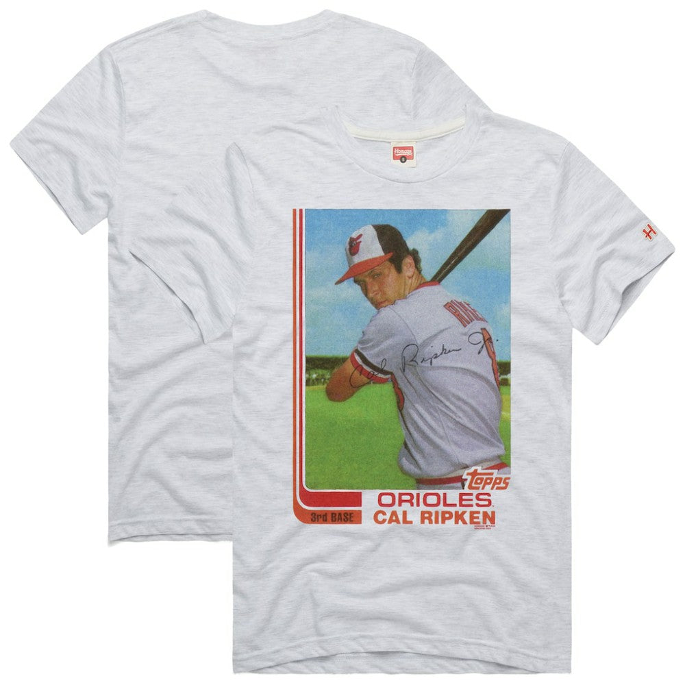 Cal Ripken Jr. Baltimore Orioles Homage 1982 Topps Baseball Card Player T-Shirt - Ash T-shirts