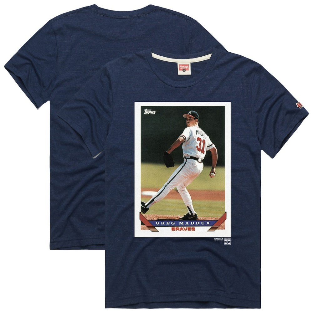 Greg Maddux Atlanta Braves Homage 1993 Topps Baseball Card Player T-Shirt - Navy T-shirts