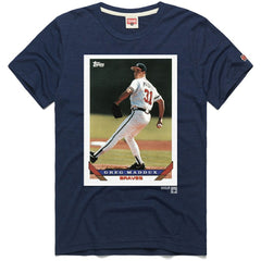 Greg Maddux Atlanta Braves Homage 1993 Topps Baseball Card Player T-Shirt - Navy T-shirts